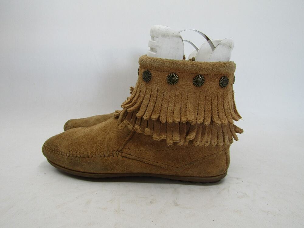 Minnetonka Womens Sz 6.5 M Brown Suede Zip Ankle Fashion Moccasins Bootie Boots